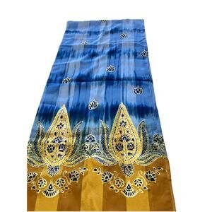 Tie Dye Blue And Gold Silk Scarf 60” X 13.5 Unbranded